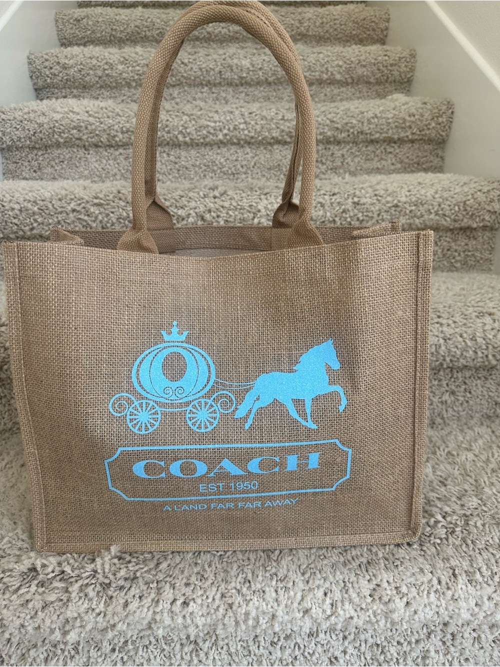Natural Jute Tote with  Blue Logo